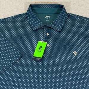 IZOD Golf Swingflex Elite Performance Golf Polo Shirt Blue Print Men XXL UPF 50